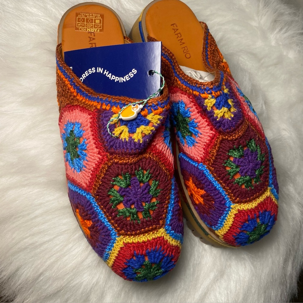 FARM Rio Multicolor Crochet Clogs Sz 10 NWB - Picture 7 of 11